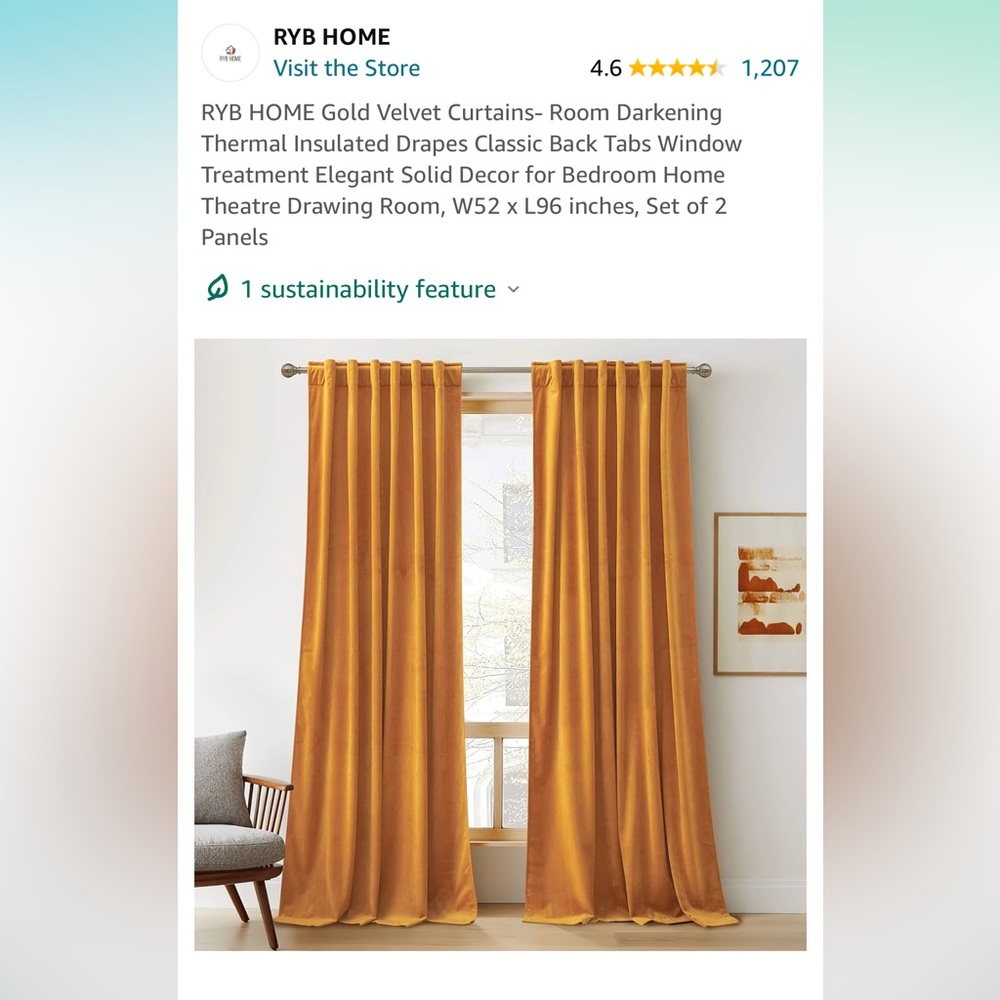 Warm Gold RYB Home Velvet Curtains 96”x52”